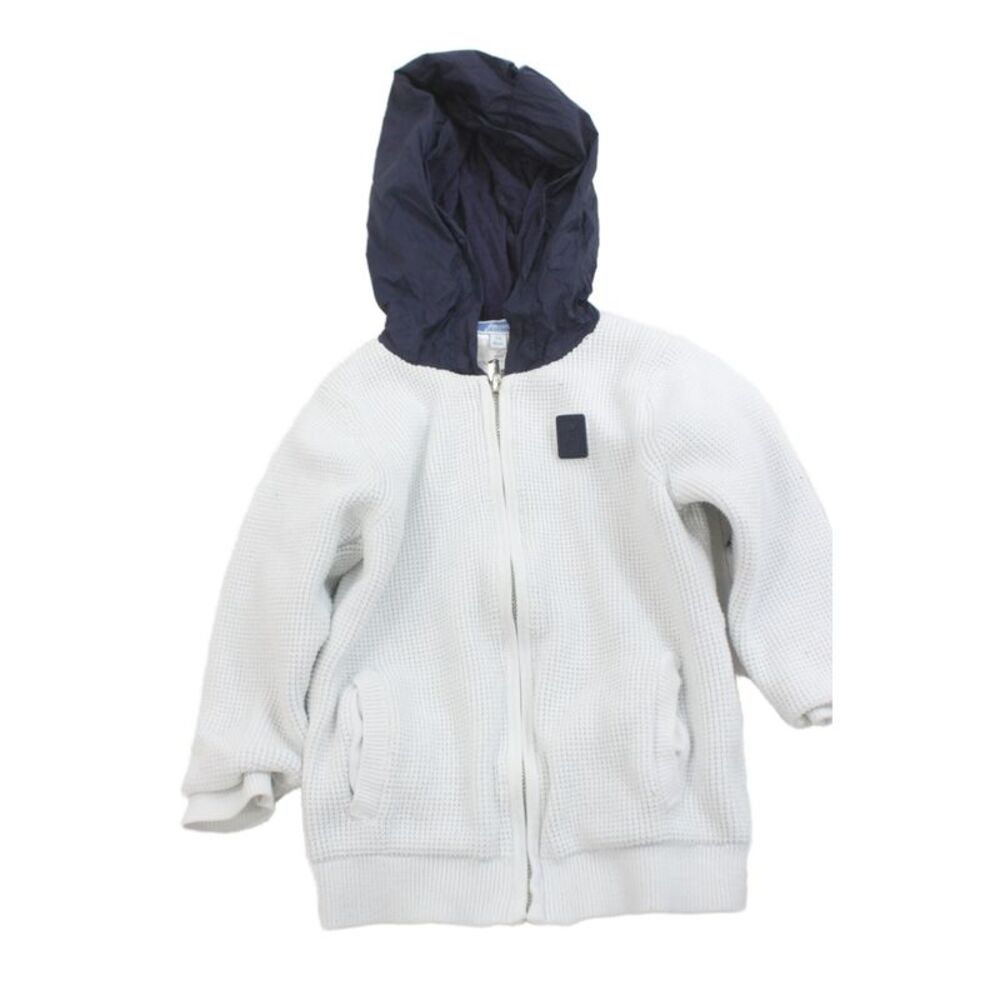 Jacadi Boys Long Sleeve Front Zip Hooded Knit Jacket White Navy Size 3